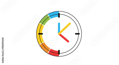 Colorful Clock Face With Hands.