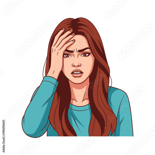 Woman with hand on forehead stressed.