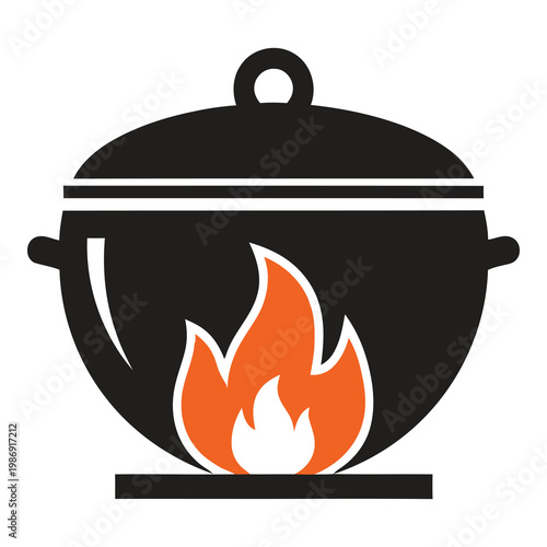 Photos Black pot with orange flame on fire cooking vessel icon