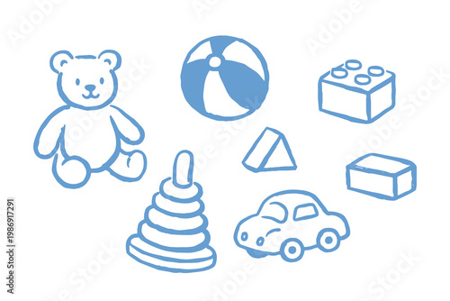 Baby toys set naive doodle vector illustration