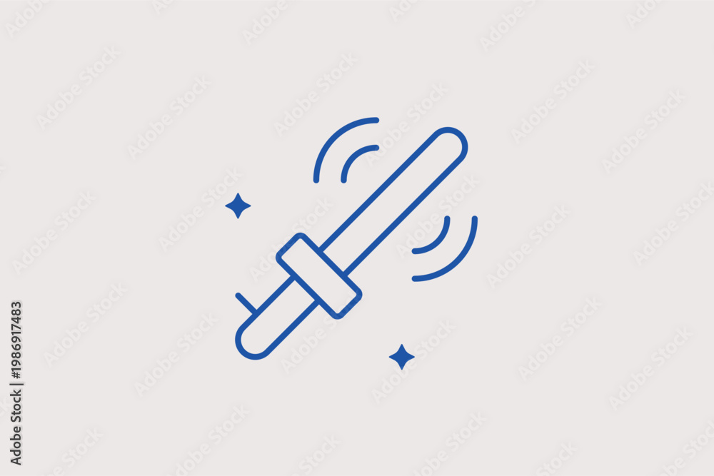 Fototapeta premium Handheld magic wand or controller with motion lines for interactive apps. Playful Vector Illustration and line icon is perfect for gaming, creative tools, and gesture magic.