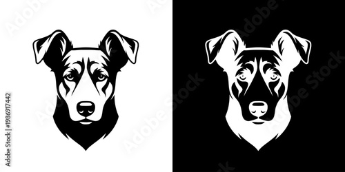 Dog Head Logo Illustration in Black and White Minimalist Style