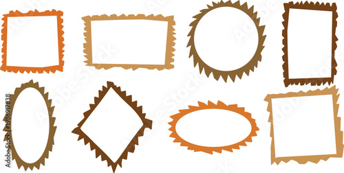 Collection of decorative frames in various shapes including square, rectangle, oval, circular. Each frame includes clear copy space, allowing easy placement of text, photos, or illustrations.