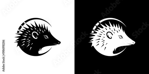 Hedgehog Head Logo Silhouette in Monochrome Style
