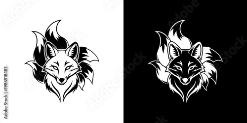 Kitsune Fox Head Logo Design with Mystical Nine Tails for Branding