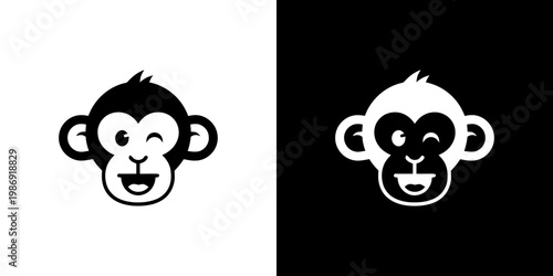 Monkey Head Logo Icon with Playful Winking Expression Minimalist Vector Design
