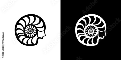Nautilus Shell Silhouette Head Logo Design for Branding