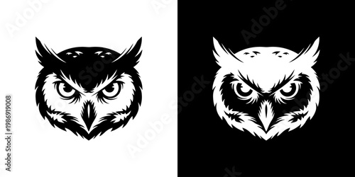 Owl Head Logo Design Featuring Symmetric Minimalist Vector Illustration