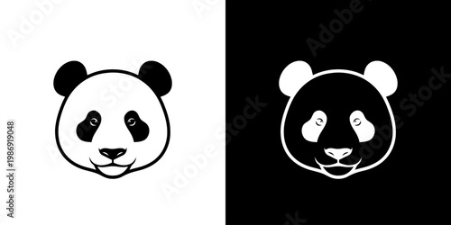 Panda Head Logo Icon Set in Black and White Minimalist Style for Graphic Design