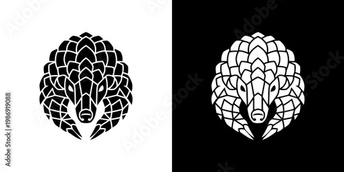 Pangolin Head Logo Icon Featuring a Geometric Armored Scale Pattern Design
