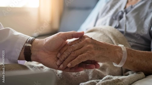 Doctor showing compassion holding hand of elderly patient