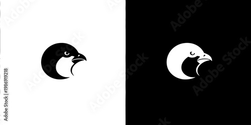 Penguin Head Logo Icon Set in Minimal Black and White Vector Style
