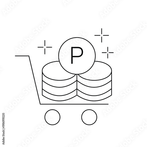Line icon shopping cart point coins sparkles special.Editable stroke, Vector illustration, Line art Icon, Symbols.