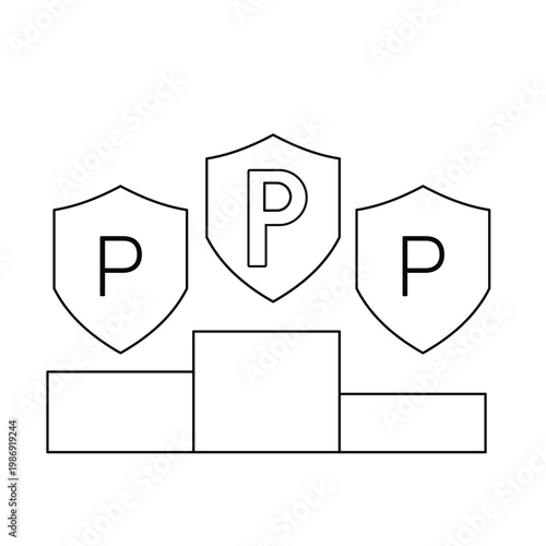 Line icon protective shield point letter P person icon.Editable stroke, Vector illustration, Line art Icon, Symbols.