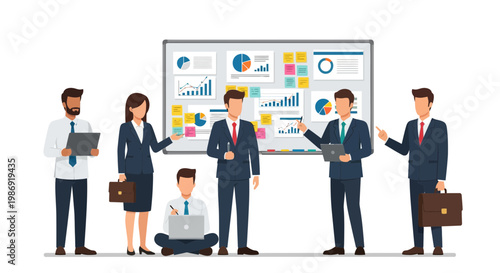 Business Team Collaborating on Whiteboard with Charts and Graphs