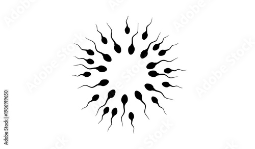 Circular arrangement of sperm cell silhouettes in motion clean vector for reproductive science concepts