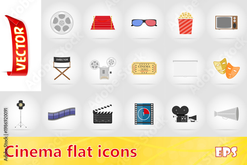 cinema flat icons flat set icons vector illustration