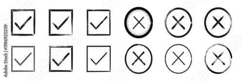 A collection of colorful icons displaying both negative and positive confirmation vector icon. Empty, square frame, circle and brush.high-quality professional detailed modern  stylish clean iicon.