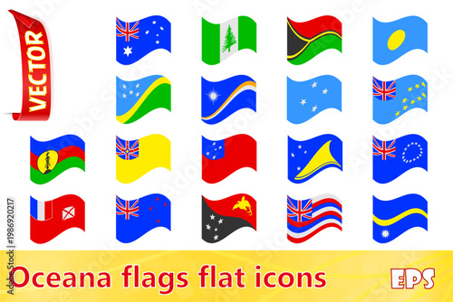 flags of oceania countries flat set icons vector illustration