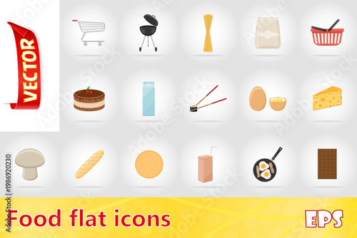 food and objects flat set icons vector illustration