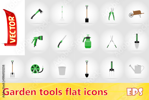 gardening tools flat set icons vector illustration