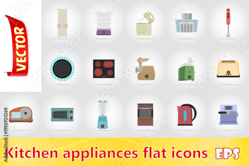 household appliances for kitchen flat set icons vector illustration