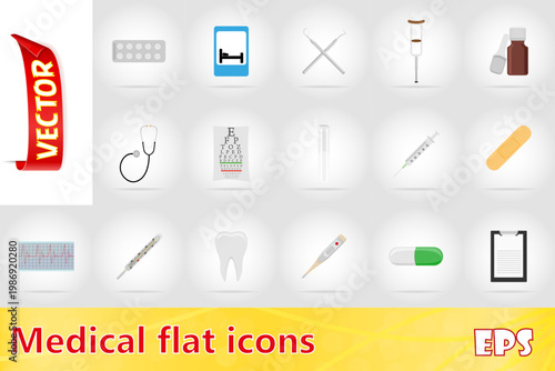 medical objects and equipment flat set icons illustration