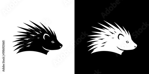 Porcupine Head Logo Icon in Black and White Minimalist Style