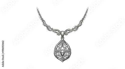 Elegant Detailed Pendant Necklace on White