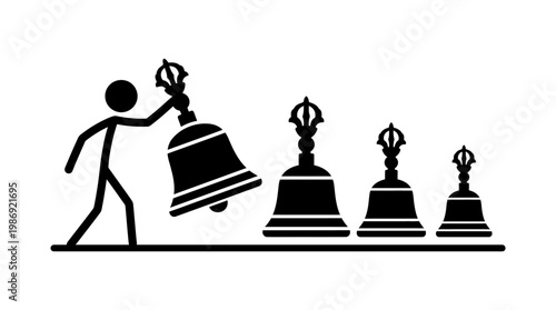 Stick Figure Ringing a Series of Tibetan Bells