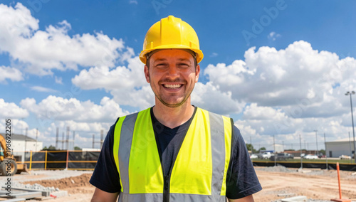 A person wearing a yellow safety vest and a hard hat, possibly on a construction site or in a workplace