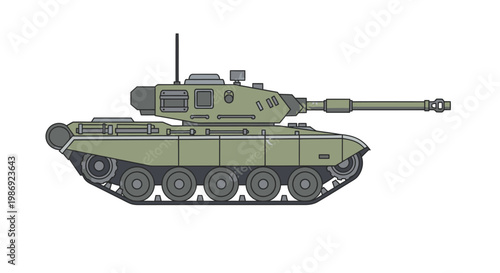 Military Main Battle Tank Vector Illustration Side Profile