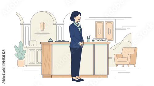 Female Receptionist at Hotel Concierge Desk Vector Illustration
