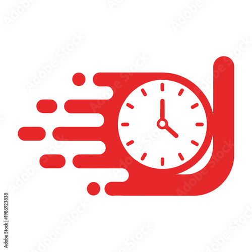 Red clock speeding fast motion symbol with white face icon