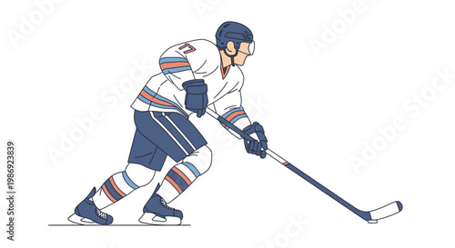 Ice hockey player skating with stick and puck vector illustration