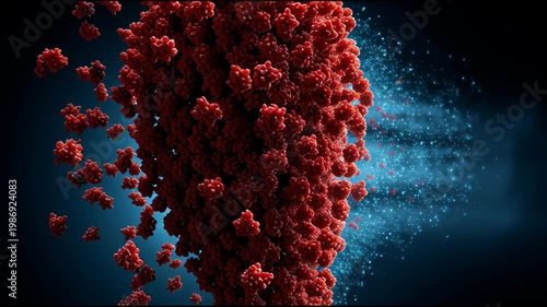 Antivirus Scanning With Glowing Shield Consumes Red Particles in Digital Space During Data Protection Process