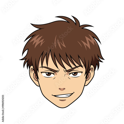 Anime style illustration of a young mans face with brown hair 1.