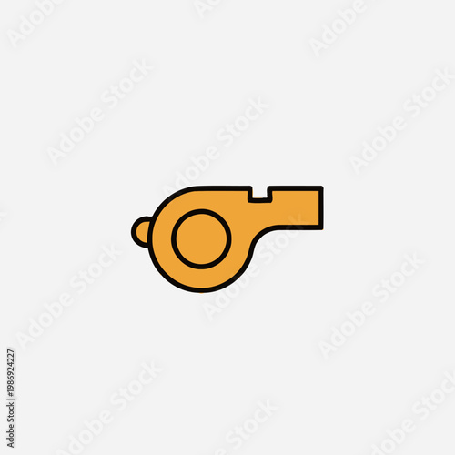 Whistle icon, referee whistle, sports equipment, orange symbol isolated on White Background