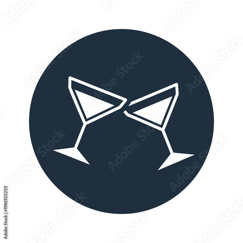 Two martini glasses icon in white on dark blue circle background icon