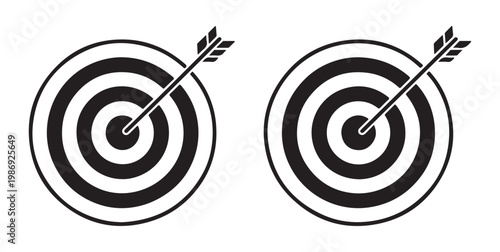 Dual bullseye target symbols with arrows demonstrating perfect execution and consistency in business performance.