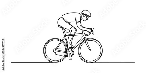Continuous single line drawing of a cyclist riding a racing bicycle in a fast forward motion style Vector, illustration
