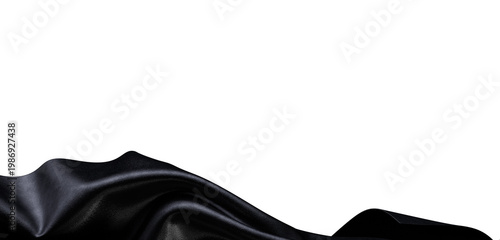 Abstract black fabric design on white background. Elegant folds and waves create a flowing texture. Perfect for various