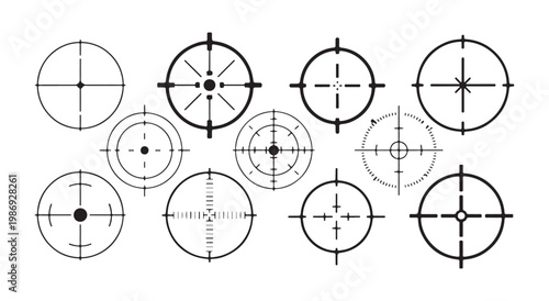 Collection of crosshair and targeting reticle icons with different designs for aim and focus.