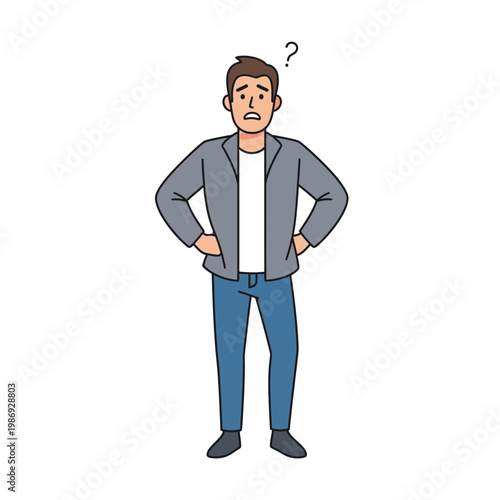 Confused Man Standing With Question Mark Above Head.