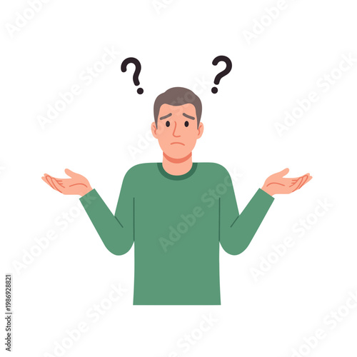 Confused man with question marks above his head.