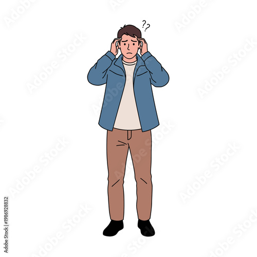 Confused Young Man Experiencing Stress and Headache.