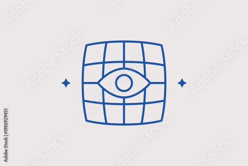Eye icon behind a grid or mesh perfect for retinal scanning and encryption. Secure Vector Illustration and line icon is ideal for cybersecurity, data privacy, and biometric locks.
