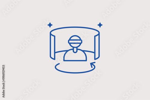User with a headset in a 360-degree environment perfect for virtual reality experiences. Engaging Vector Illustration and line icon is perfect for VR gaming and immersive education platforms.