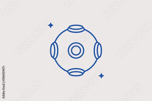 Sphere with multiple sensors perfect for 360-degree panoramic cameras. Advanced Vector Illustration and line icon is ideal for VR content creation and professional surveillance.