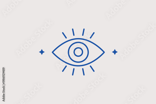 Human eye with diverging focus lines ideal for biometric scanning. Sharp Vector Illustration and line icon is perfect for security systems, iris recognition, and vision tech.